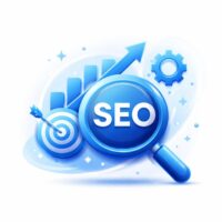 SEO optimization icon with magnifying glass